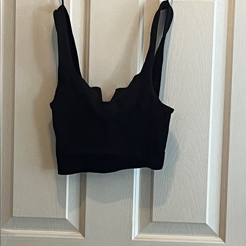 Zara Black Ribbed Crop Tank with Wide Straps